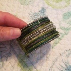 Vintage Beaded Boho Flexible Cuff Bracelet